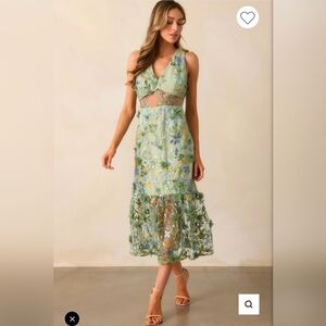Back In Bloom Green Floral Embroidered Midi Dress Size L